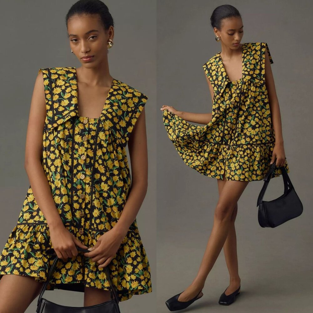 Anthropologie Maeve Collared Poplin Swing Mini Dress